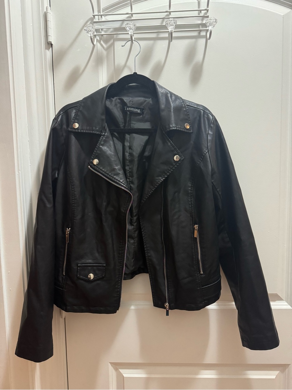 Black Faux Leather Moto Jacket - Women's